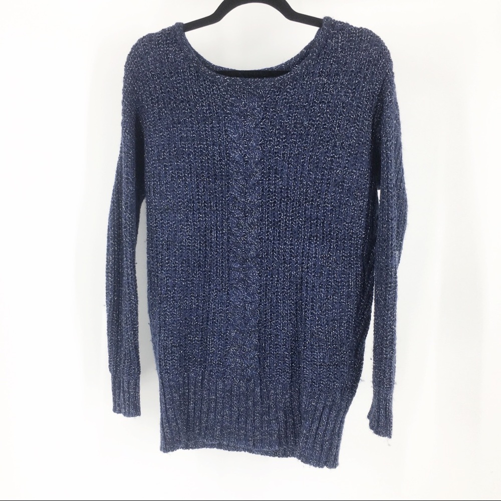 ✨AE navy silver shimmer sparkle crewneck sweatr sp